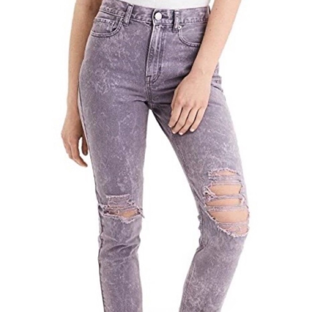 American Eagle MOM JEAN Pink Grey Acid Wash Straight Leg Jeans Size 0 X-Long